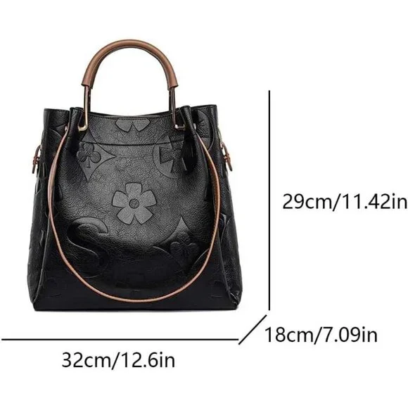 Women’s Faux Leather Bucket Bag Floral Embossed Tote Multiple Ways - Picture 8 of 9